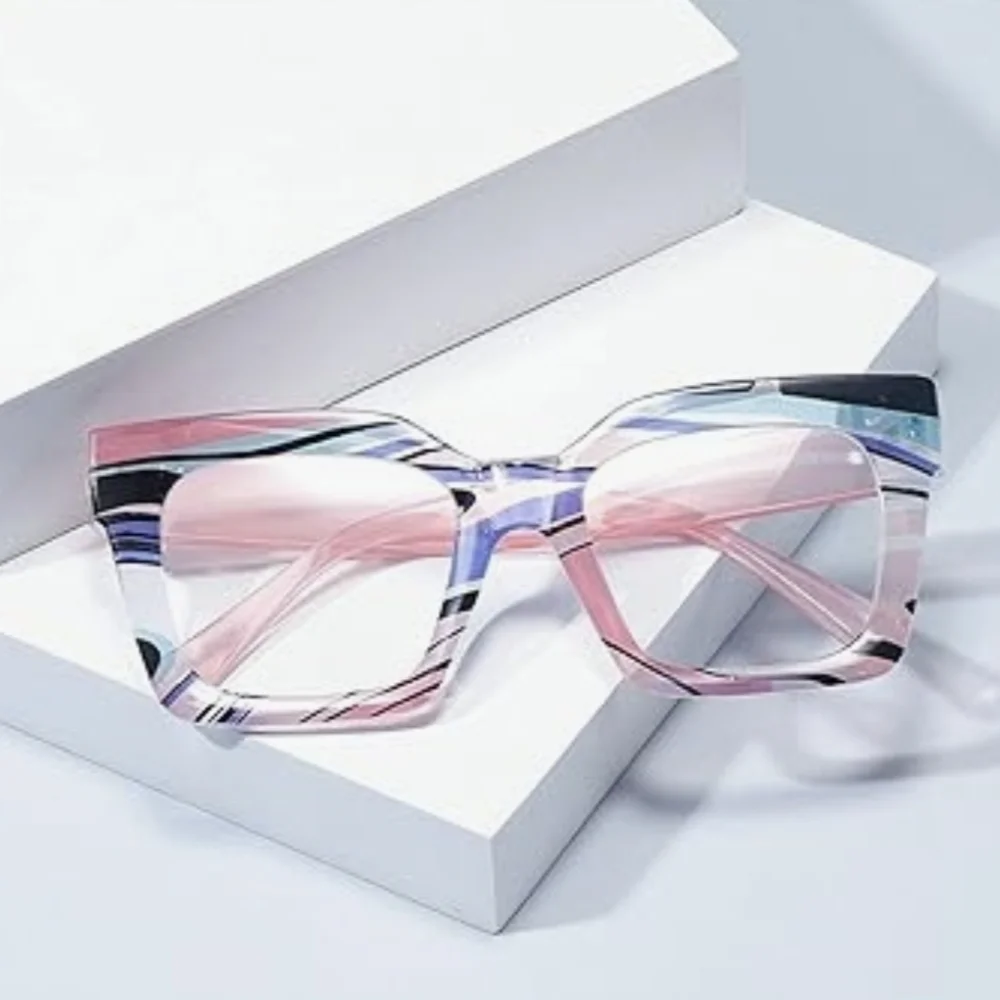 NEW Pink Multicolor Colorblock Oversized Fashion Glasses